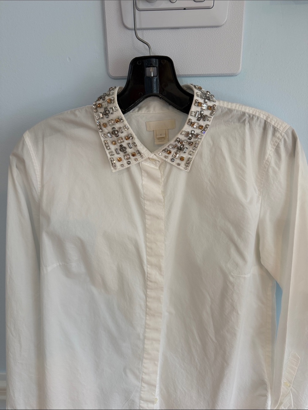 J. Crew Ivory Button-Up Shirt with Jeweled Collar